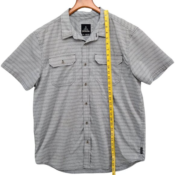 prAna Cayman Shirt MensGrey Tattersall Short Sleeve Button Down Pockets Size L - Picture 5 of 8